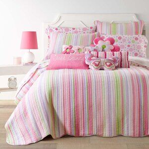 NWT Levtex Home Girls Kids Cotton Merrill 3-Piece Quilt Set Pink Full / Queen